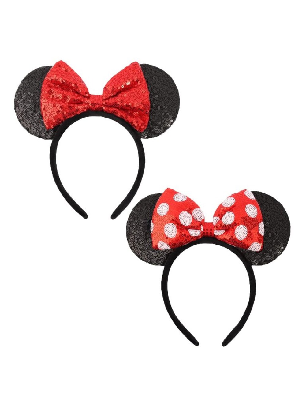 Women Black Red Sparkly Sequin Mickey Mouse Costume Headband For Cosplay 2PCS